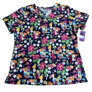 Women's Scrub Top Couture V-Neck Mexico Sombreros Maracas Blue Sz L 9424 NWT
